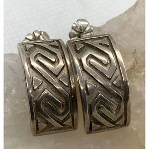 Vintage ZAC Geometric Pattern Curved Earrings Sterling 925 Silver 5.7g